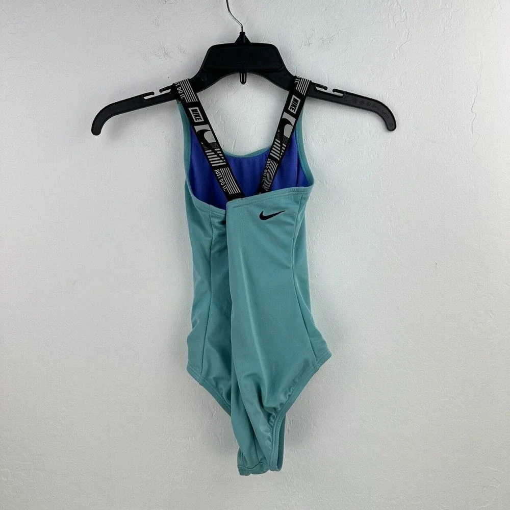 Nike Swimsuit Kids Small Blue Just Do It One Piece Activewear Swimwear Racerback
